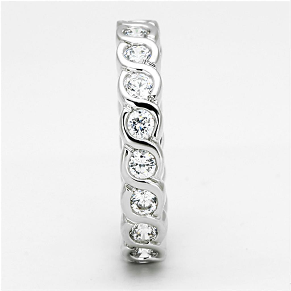 3W462 - Rhodium Brass Ring with AAA Grade CZ  in Clear-3