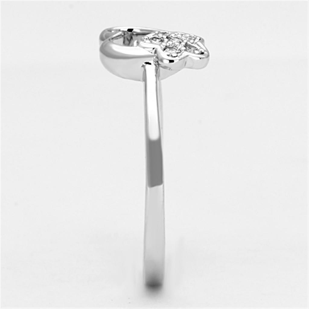 3W472 - Rhodium Brass Ring with AAA Grade CZ  in Clear-3
