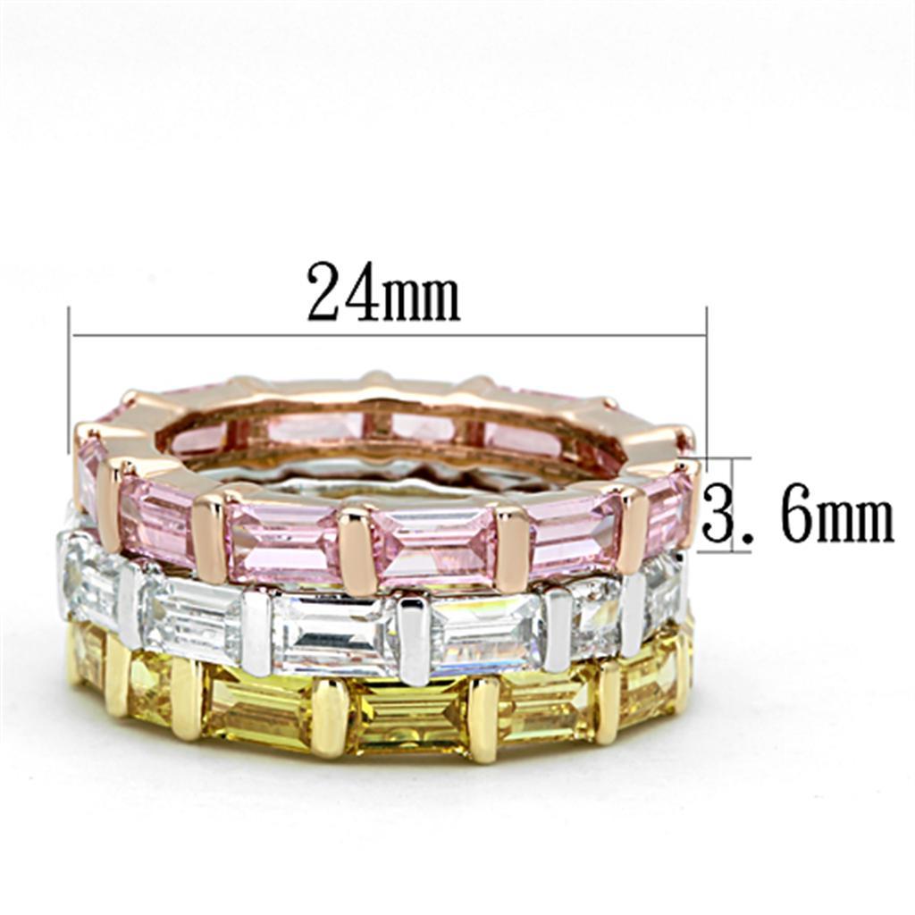 3W473 - Tricolor Brass Ring with AAA Grade CZ  in Multi Color-1