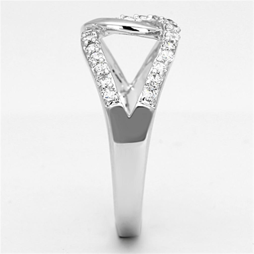 3W474 - Rhodium Brass Ring with AAA Grade CZ  in Clear-3