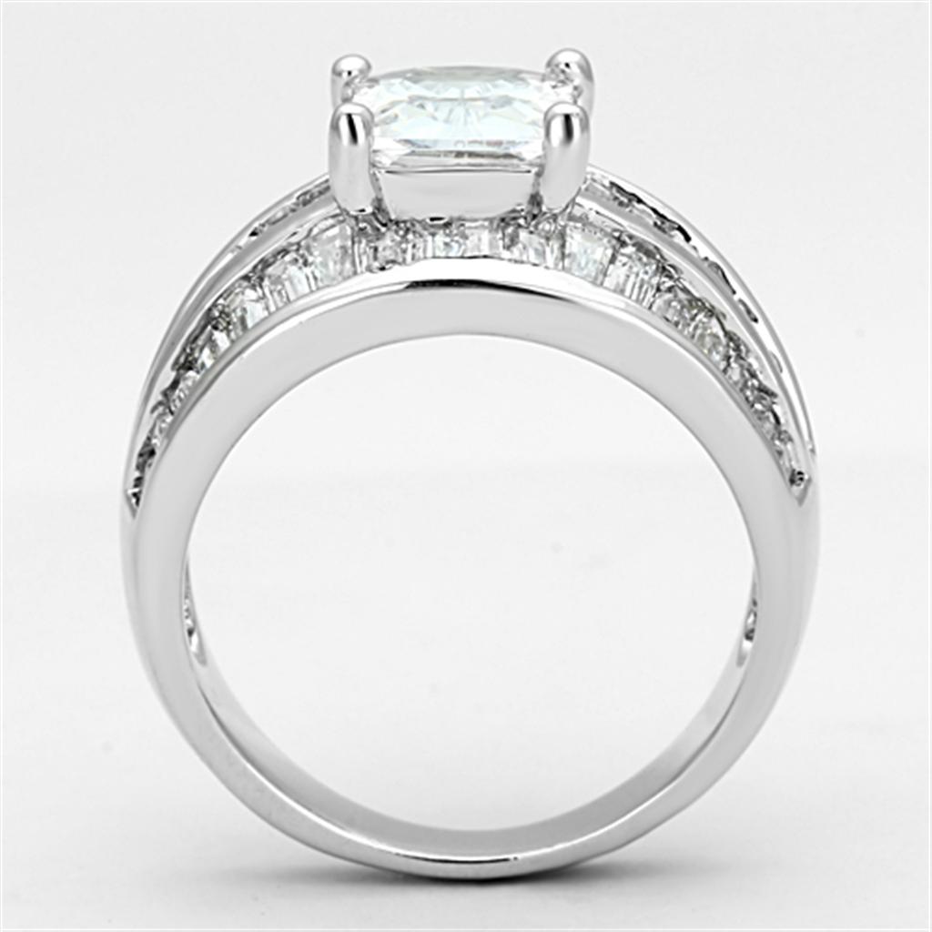 3W475 - Rhodium Brass Ring with AAA Grade CZ  in Clear-2