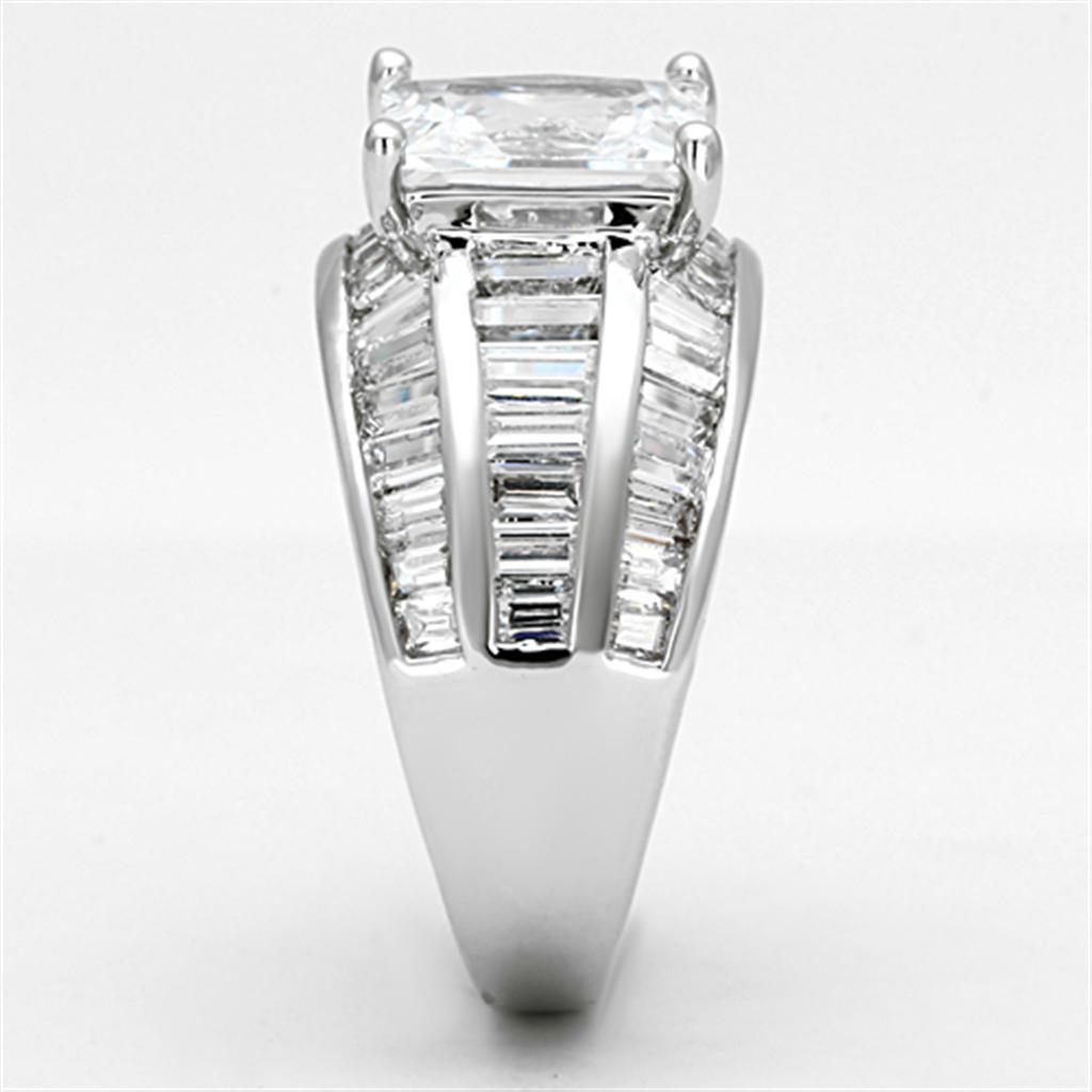 3W475 - Rhodium Brass Ring with AAA Grade CZ  in Clear-3