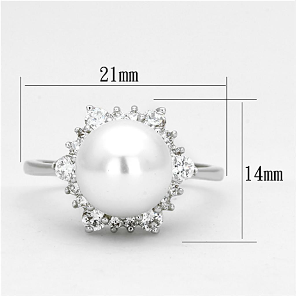 3W477 - Rhodium Brass Ring with Synthetic Pearl in White-1