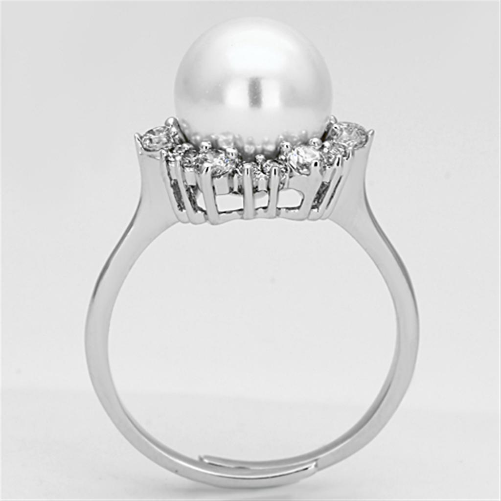 3W477 - Rhodium Brass Ring with Synthetic Pearl in White-2