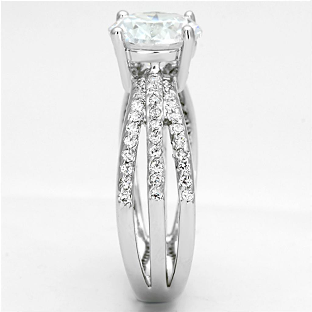3W478 - Rhodium Brass Ring with AAA Grade CZ  in Clear-3