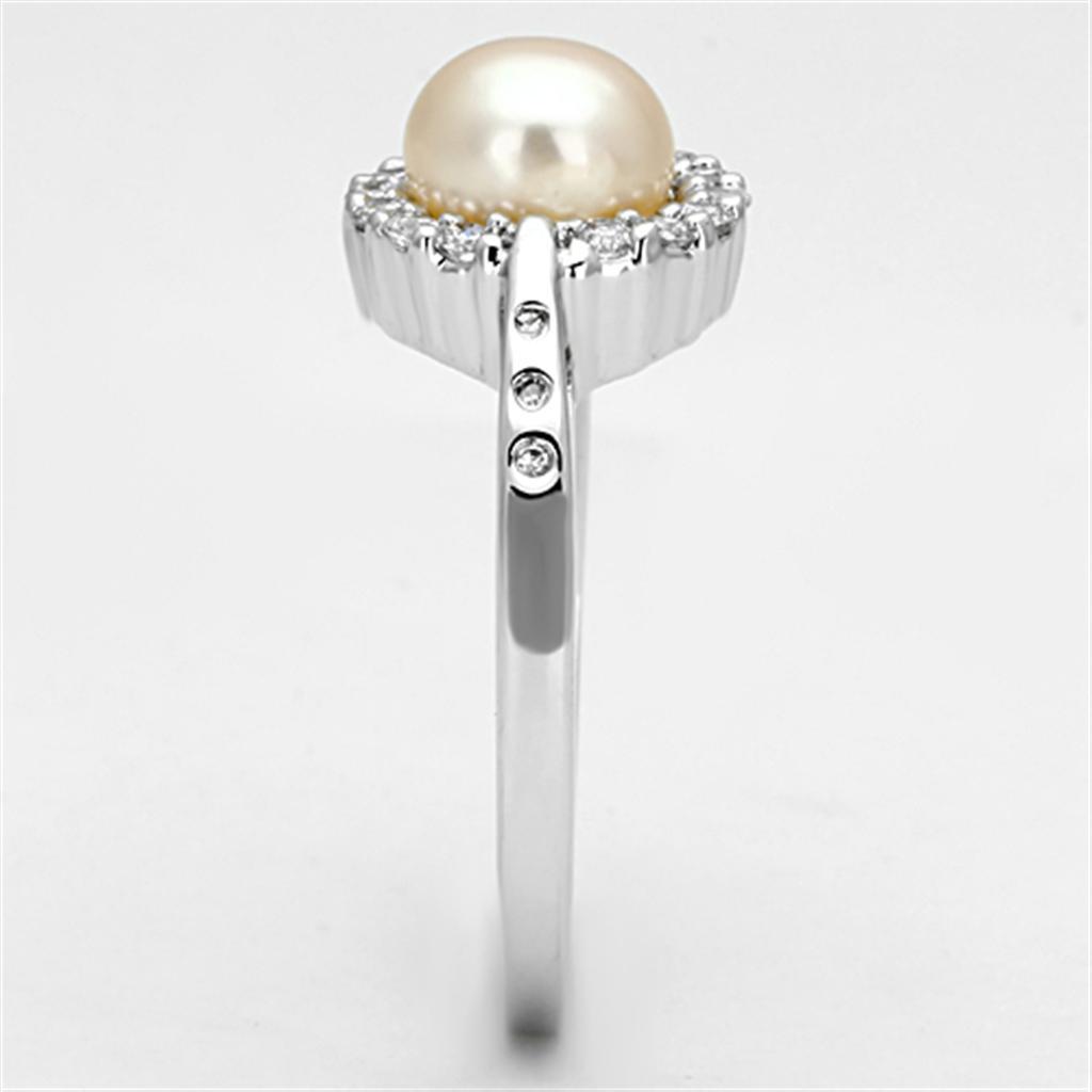 3W487 - Rhodium Brass Ring with Synthetic Pearl in White-3