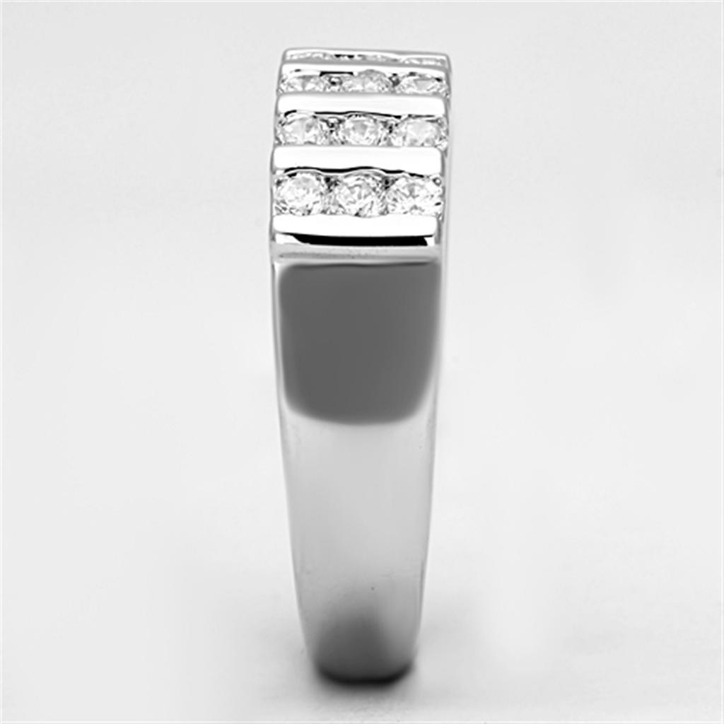 3W488 - Rhodium Brass Ring with AAA Grade CZ  in Clear-3