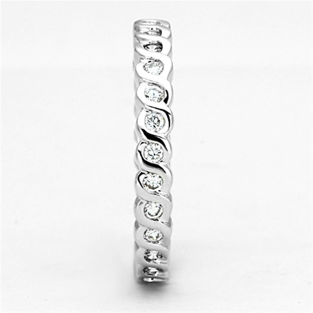 3W489 - Rhodium Brass Ring with AAA Grade CZ  in Clear-3