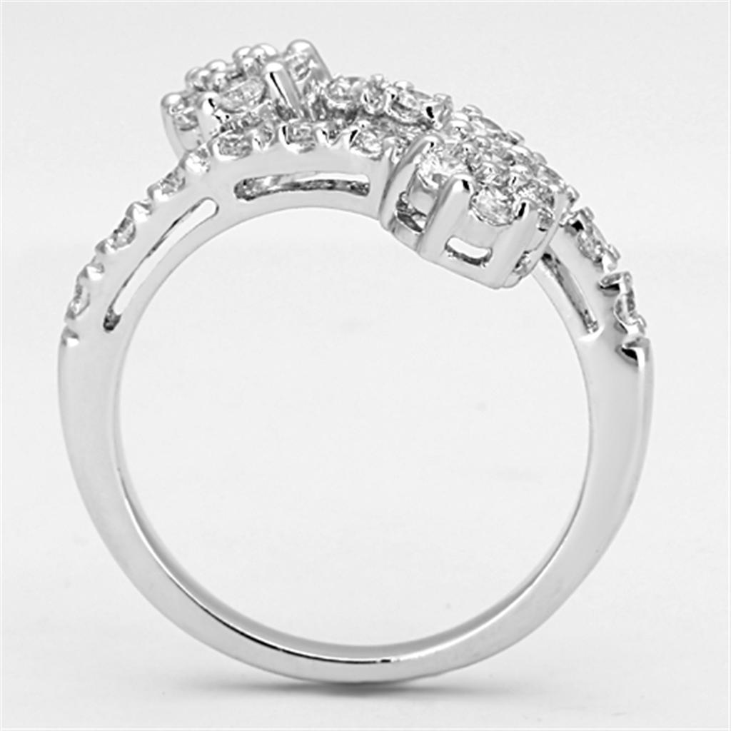 3W490 - Rhodium Brass Ring with AAA Grade CZ  in Clear-2