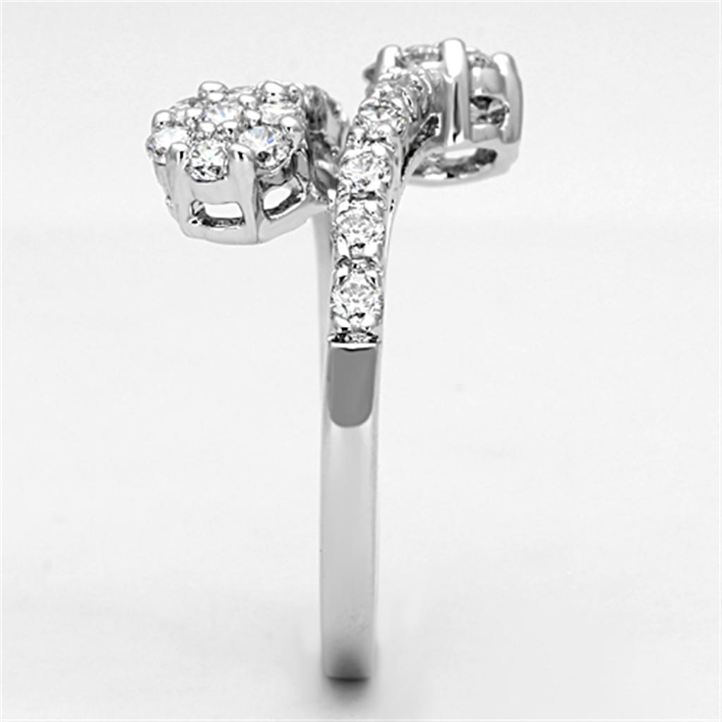 3W490 - Rhodium Brass Ring with AAA Grade CZ  in Clear-3