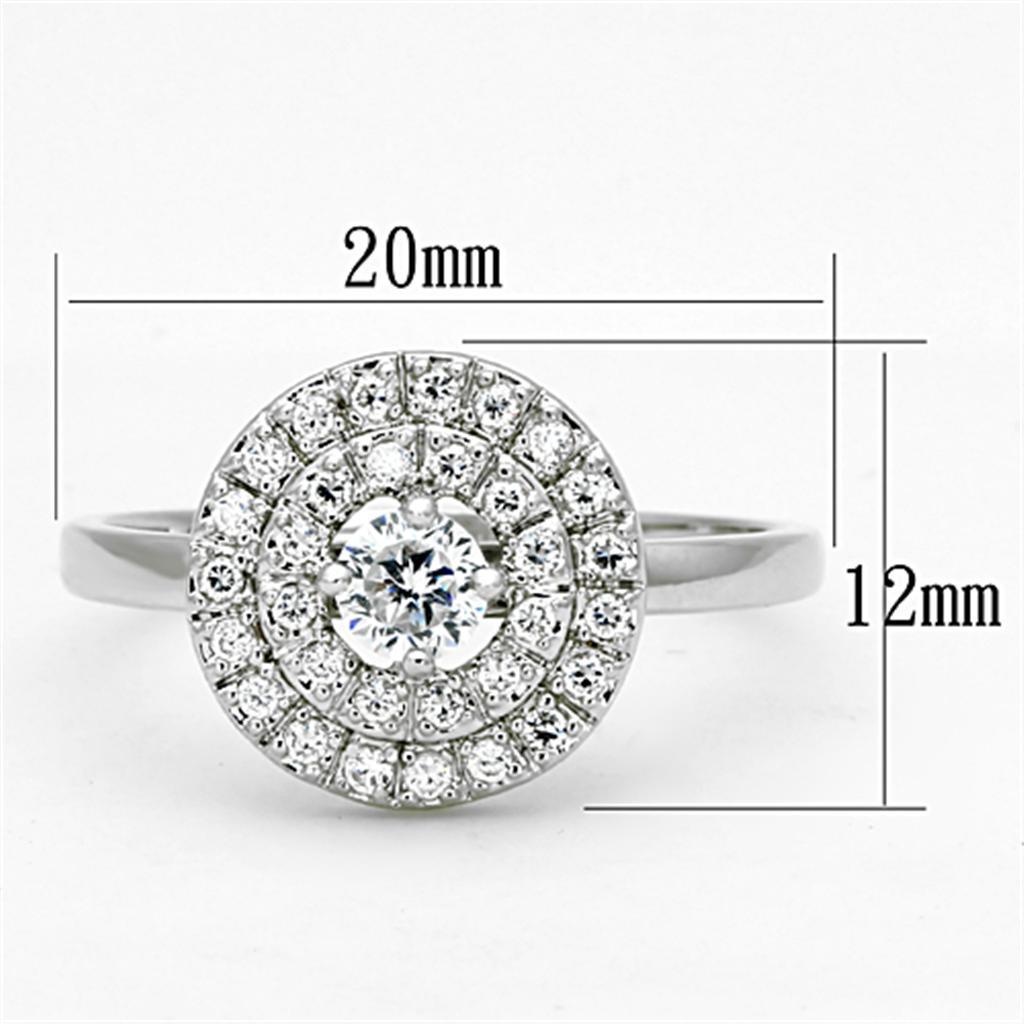 3W493 - Rhodium Brass Ring with AAA Grade CZ  in Clear-1