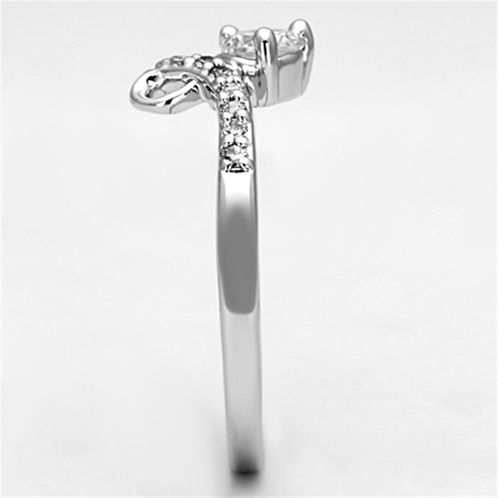 3W497 - Rhodium Brass Ring with AAA Grade CZ  in Clear-3