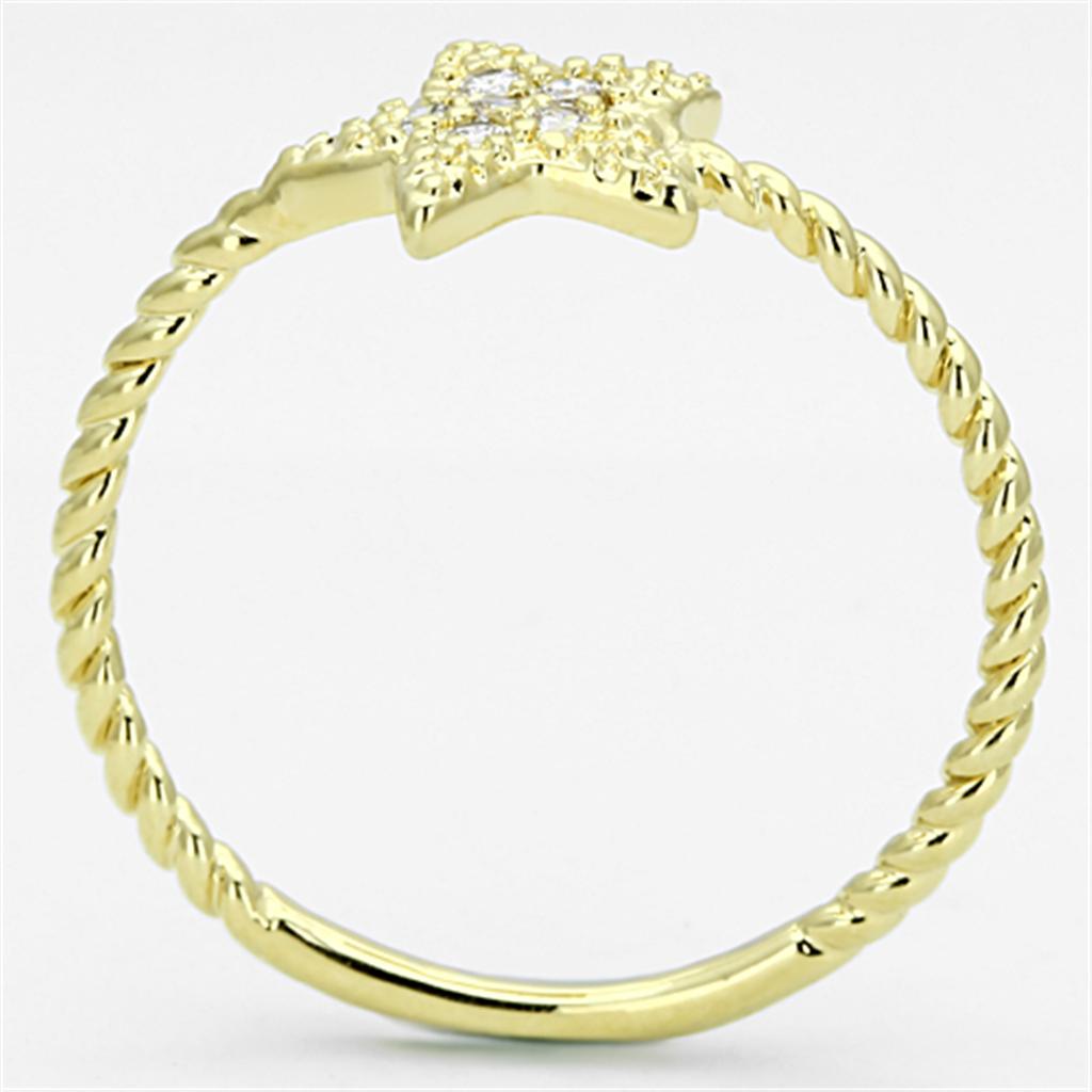 3W500 - Gold Brass Ring with AAA Grade CZ  in Clear-2