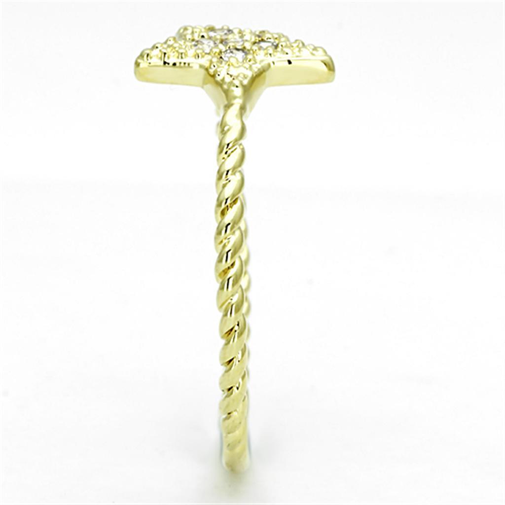 3W500 - Gold Brass Ring with AAA Grade CZ  in Clear-3