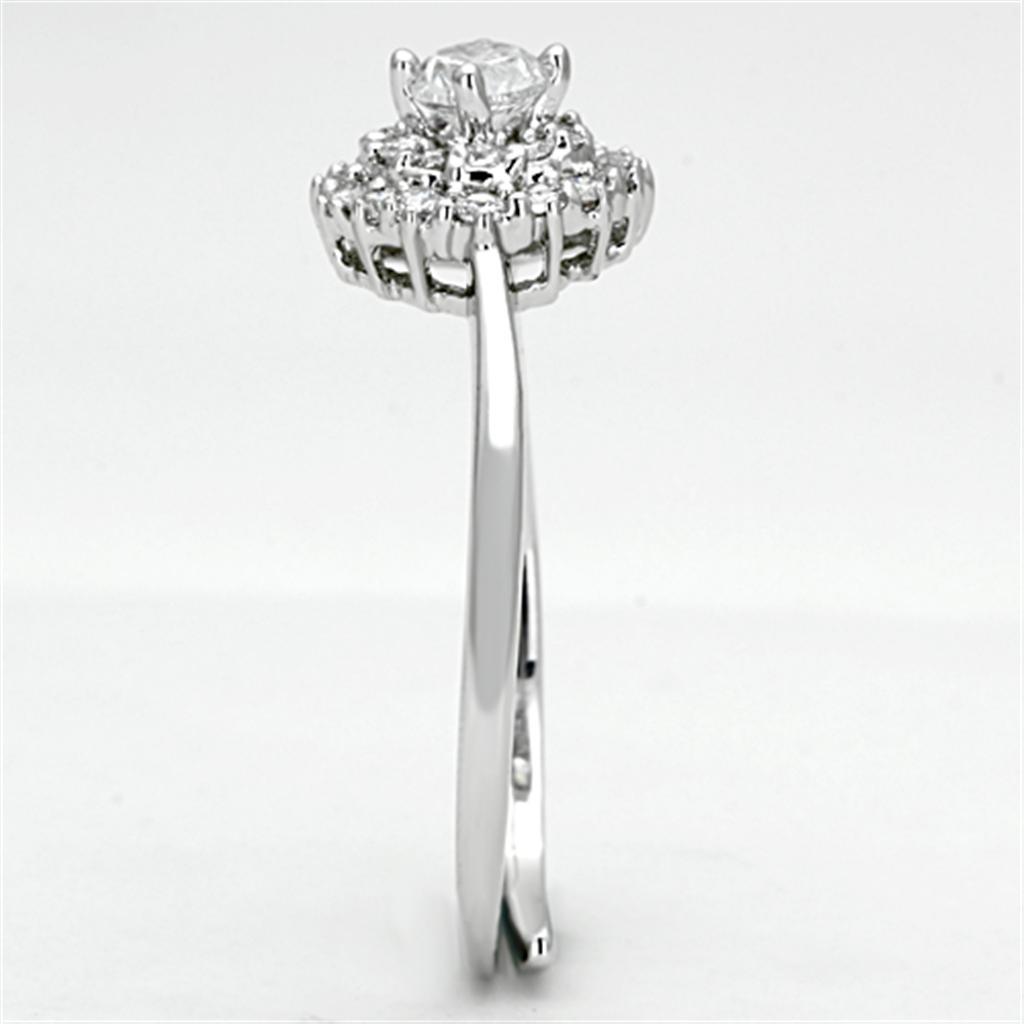 3W501 - Rhodium Brass Ring with AAA Grade CZ  in Clear-3