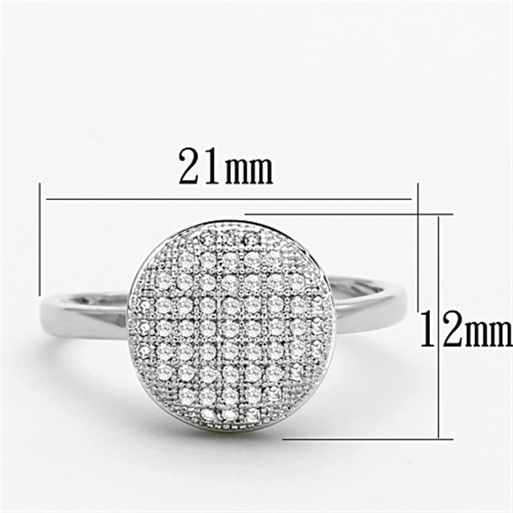 3W502 - Rhodium Brass Ring with AAA Grade CZ  in Clear-1