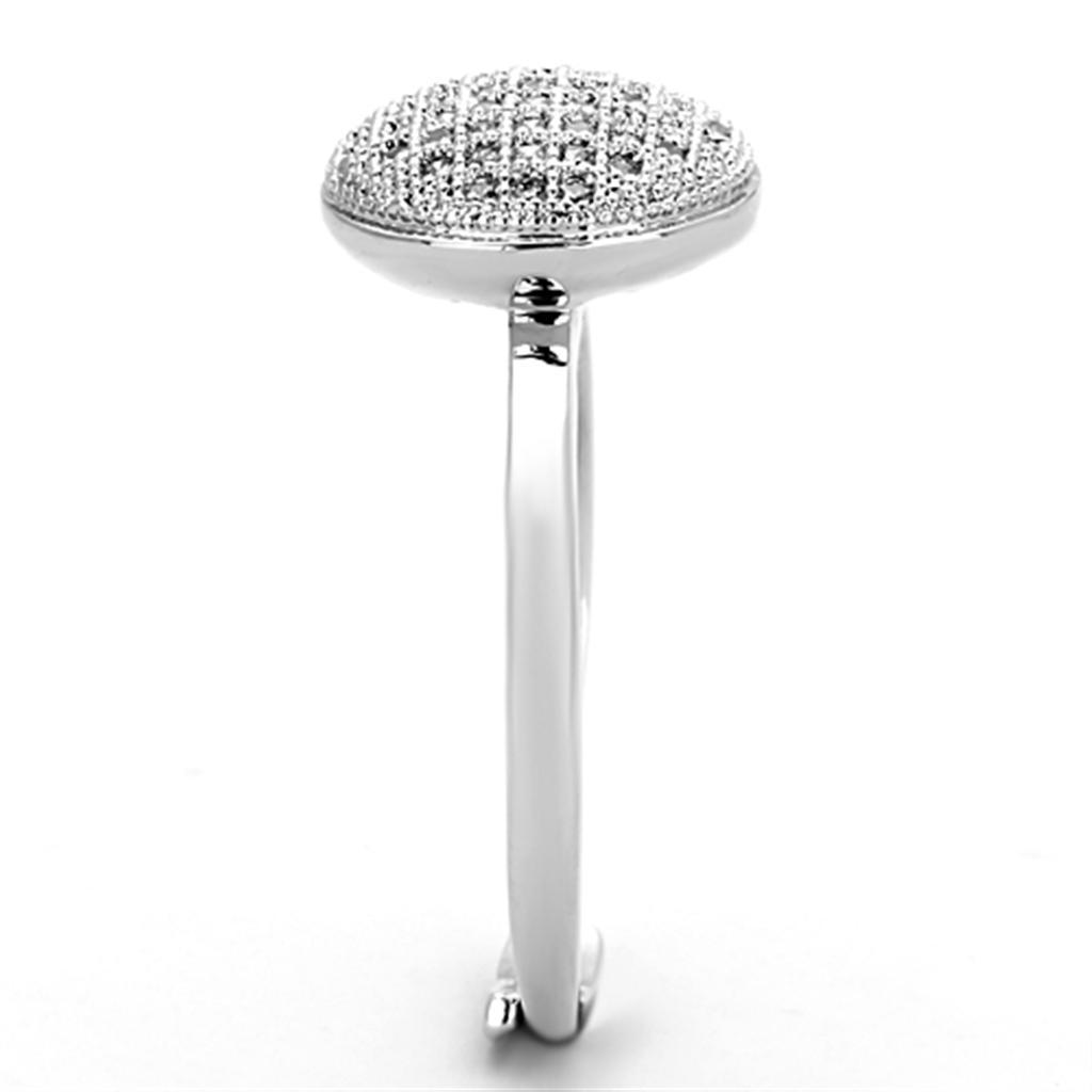 3W502 - Rhodium Brass Ring with AAA Grade CZ  in Clear-3