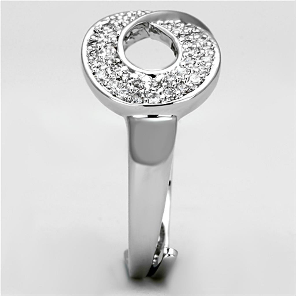 3W503 - Rhodium Brass Ring with AAA Grade CZ  in Clear-3