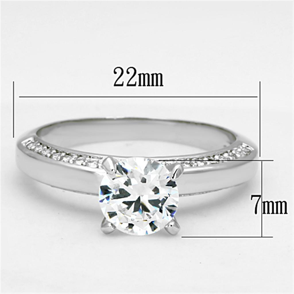 3W504 - Rhodium Brass Ring with AAA Grade CZ  in Clear-1