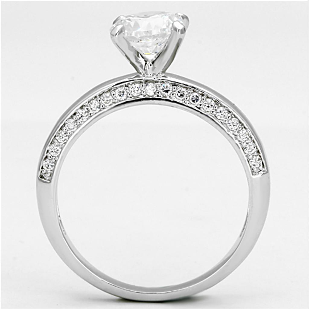3W504 - Rhodium Brass Ring with AAA Grade CZ  in Clear-2