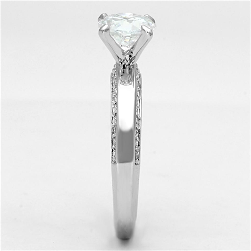 3W504 - Rhodium Brass Ring with AAA Grade CZ  in Clear-3