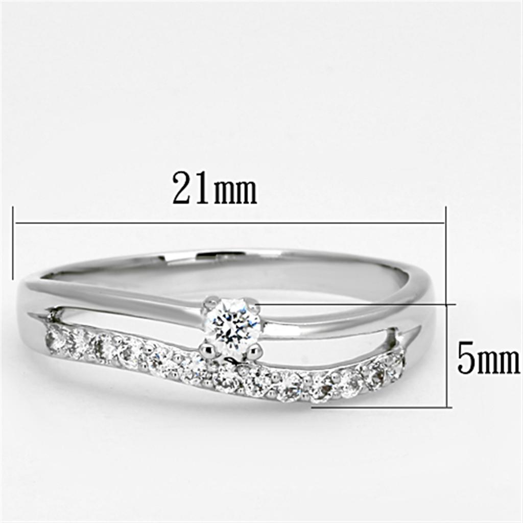 3W505 - Rhodium Brass Ring with AAA Grade CZ  in Clear-1
