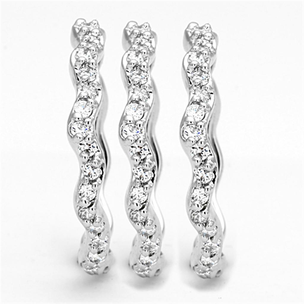3W508 - Rhodium Brass Ring with AAA Grade CZ  in Clear-3