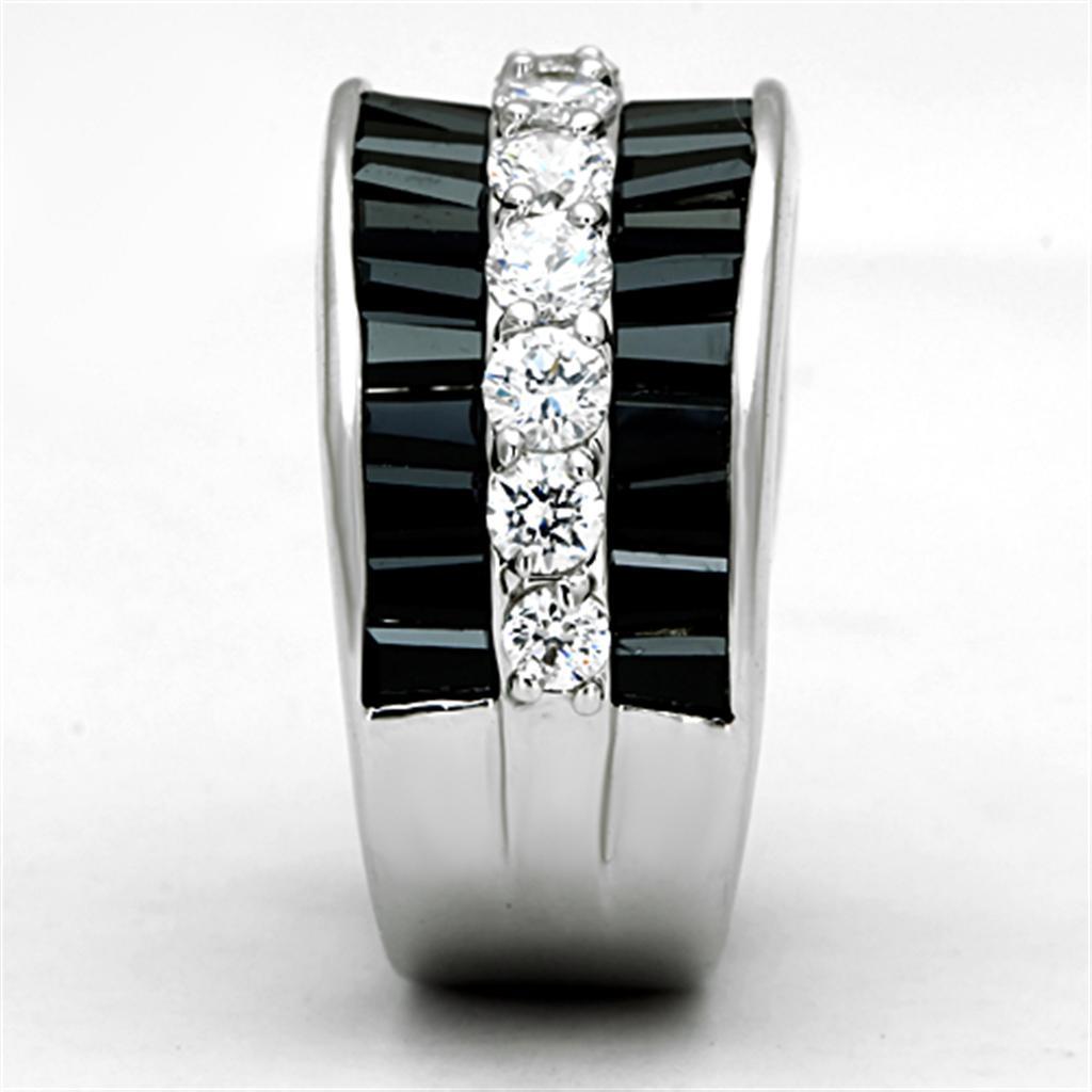 3W513 - Rhodium Brass Ring with AAA Grade CZ  in Black Diamond-3