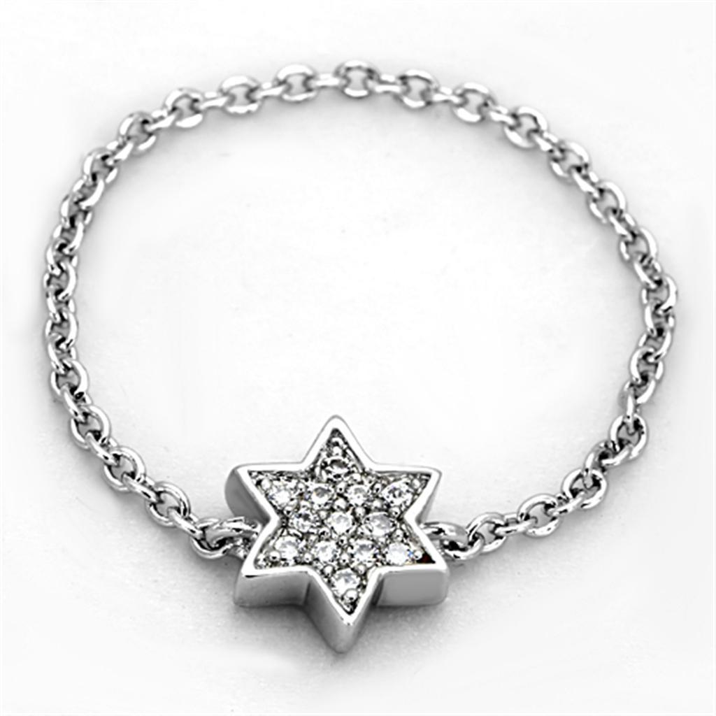 3W517 - Rhodium Brass Ring with AAA Grade CZ  in Clear-1