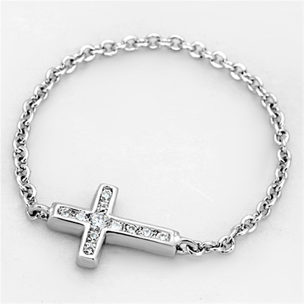 3W519 - Rhodium Brass Ring with AAA Grade CZ  in Clear-1