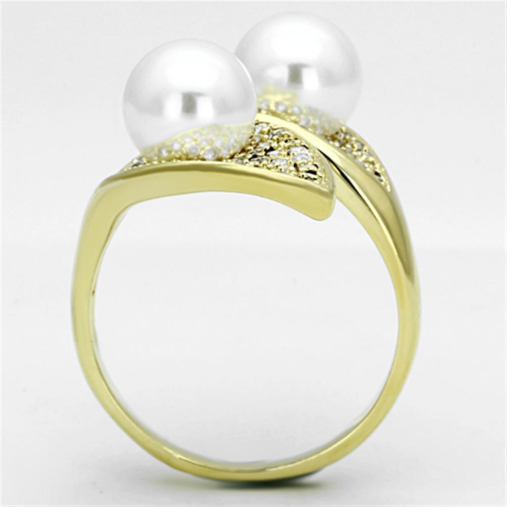 3W522 - Gold Brass Ring with Synthetic Pearl in White-2