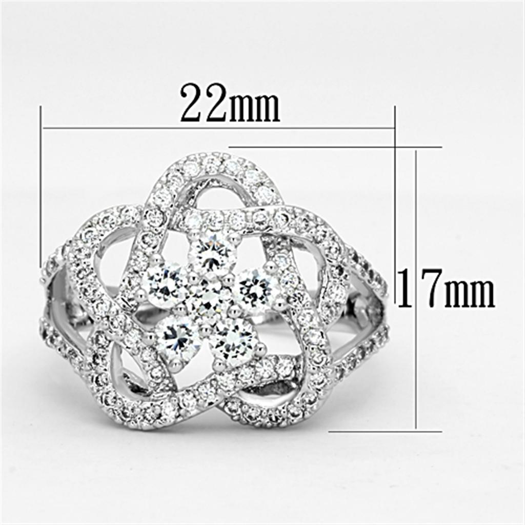 3W523 - Rhodium Brass Ring with AAA Grade CZ  in Clear-1