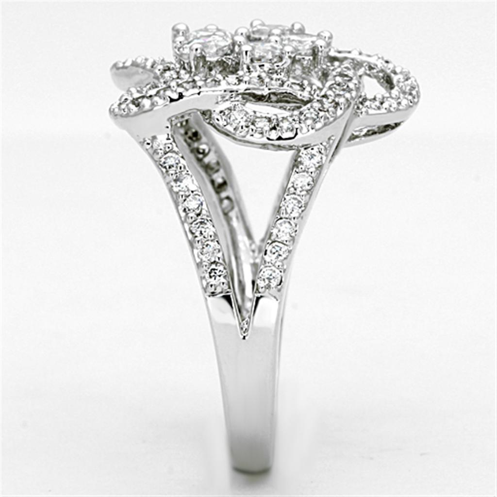 3W523 - Rhodium Brass Ring with AAA Grade CZ  in Clear-3