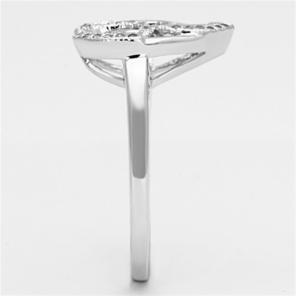 3W524 - Rhodium Brass Ring with AAA Grade CZ  in Clear-3