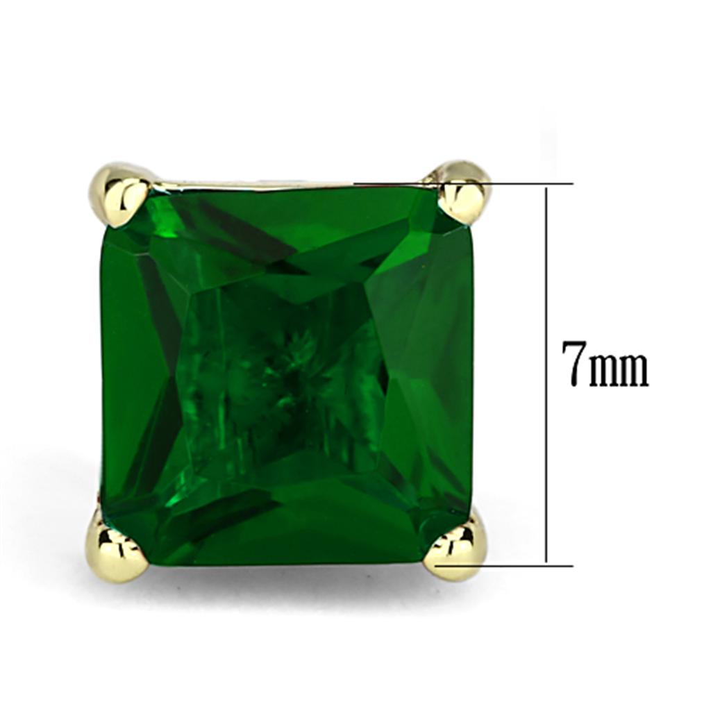 3W537 - Gold Brass Earrings with Synthetic Synthetic Glass in Emerald-1