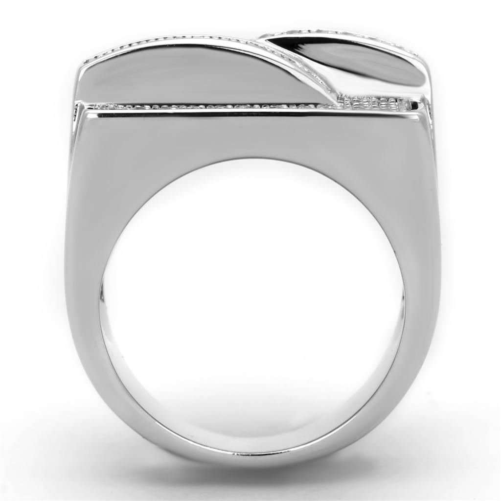 3W562 - Rhodium Brass Ring with AAA Grade CZ  in Clear-2