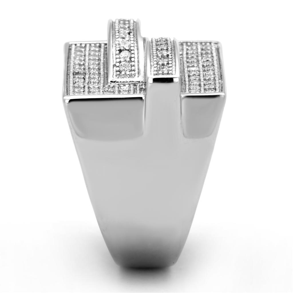3W562 - Rhodium Brass Ring with AAA Grade CZ  in Clear-3