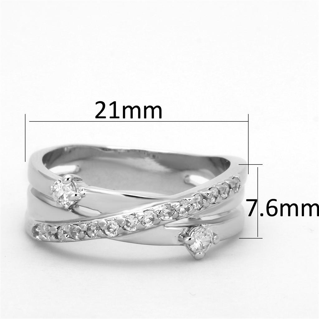 3W565 - Rhodium Brass Ring with AAA Grade CZ  in Clear-1