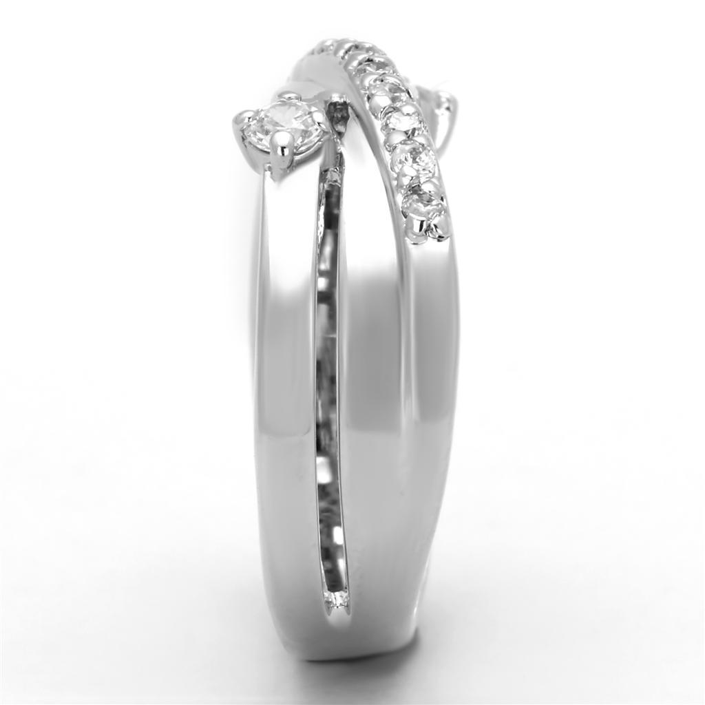 3W565 - Rhodium Brass Ring with AAA Grade CZ  in Clear-3