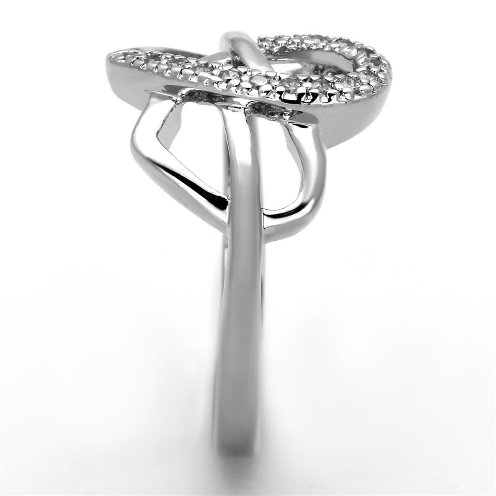 3W569 - Rhodium Brass Ring with AAA Grade CZ  in Clear-3