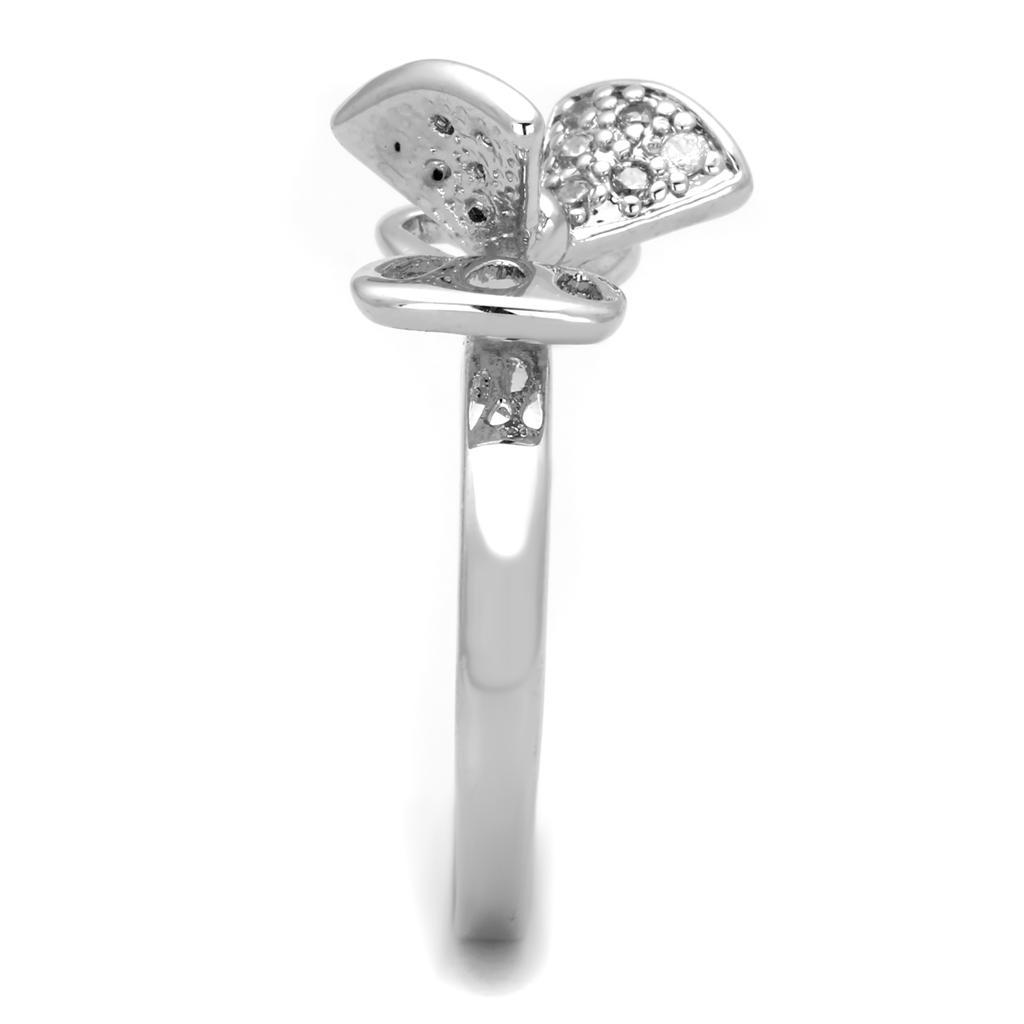 3W570 - Rhodium Brass Ring with AAA Grade CZ  in Clear-3
