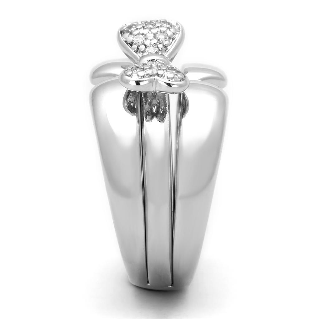 3W571 - Rhodium Brass Ring with AAA Grade CZ  in Clear-3