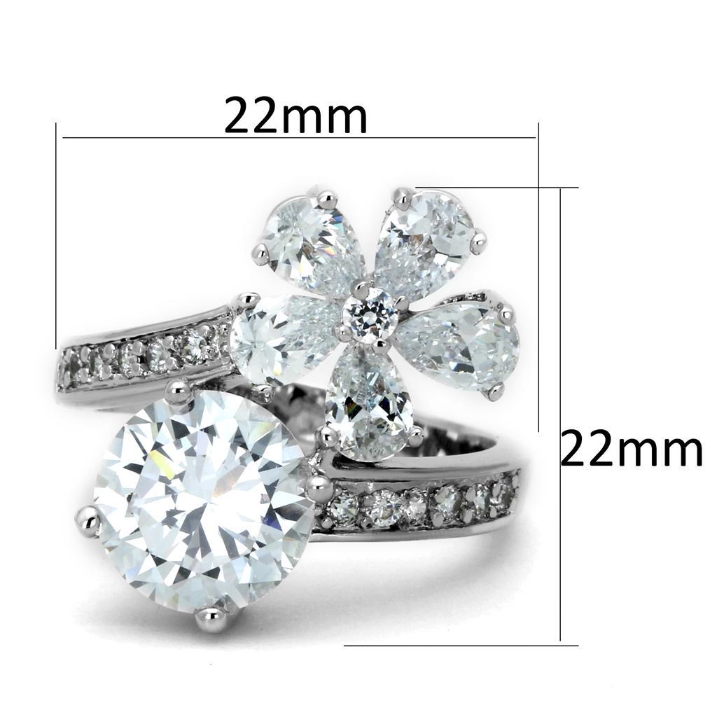 3W576 - Rhodium Brass Ring with AAA Grade CZ  in Clear-1