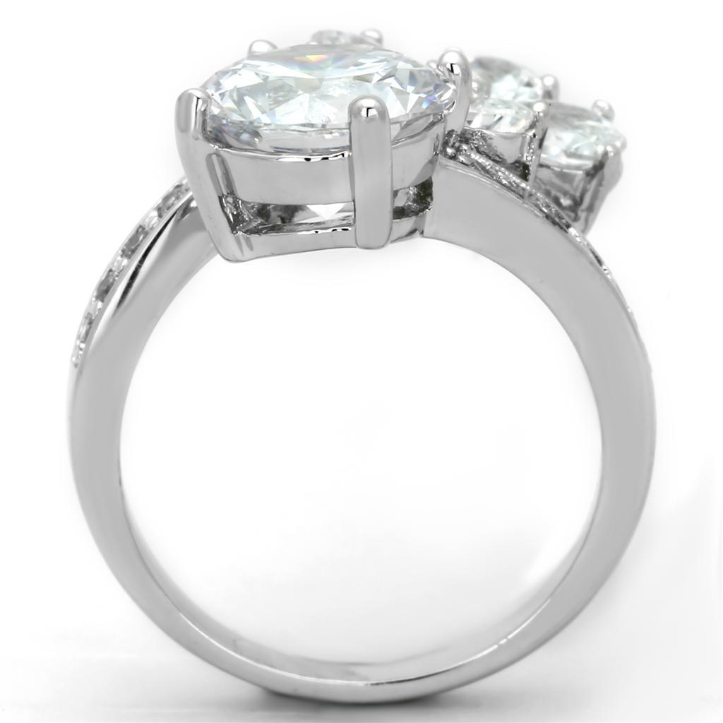 3W576 - Rhodium Brass Ring with AAA Grade CZ  in Clear-2