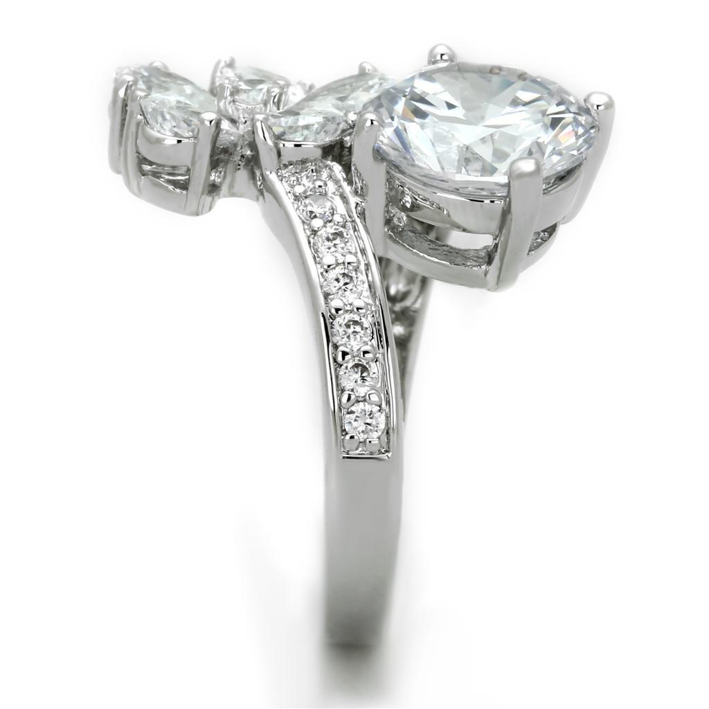 3W576 - Rhodium Brass Ring with AAA Grade CZ  in Clear-3