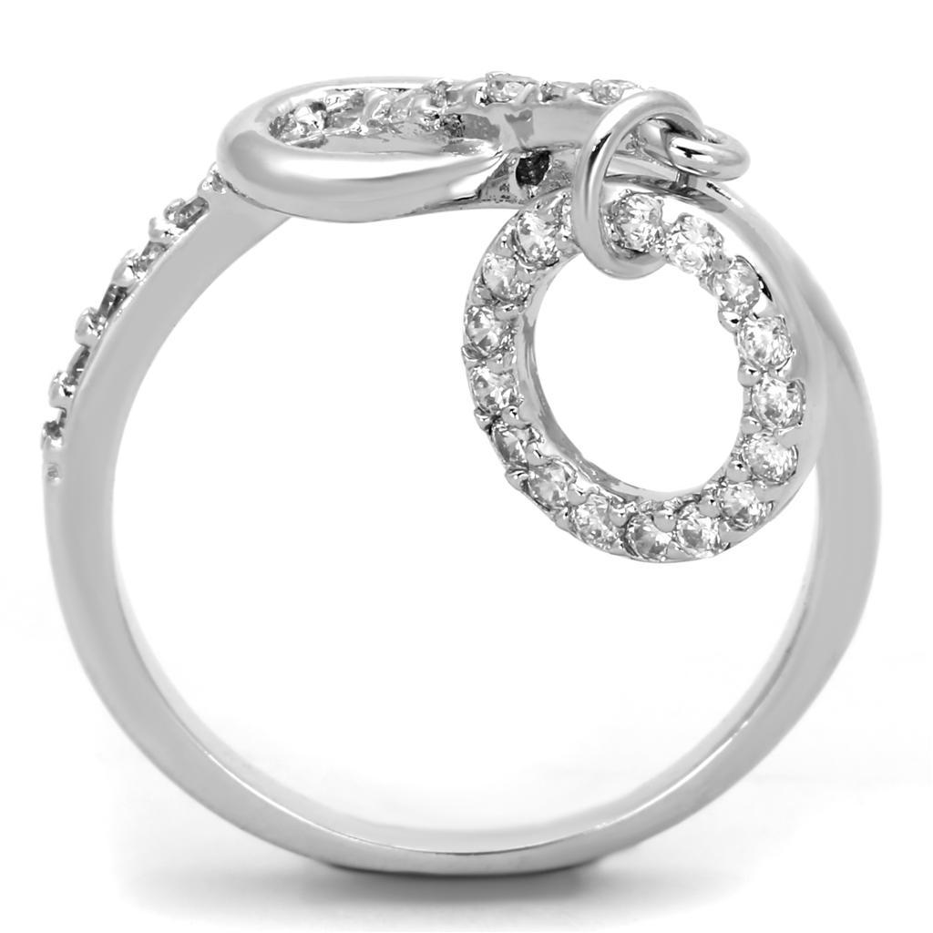 3W577 - Rhodium Brass Ring with AAA Grade CZ  in Clear-2