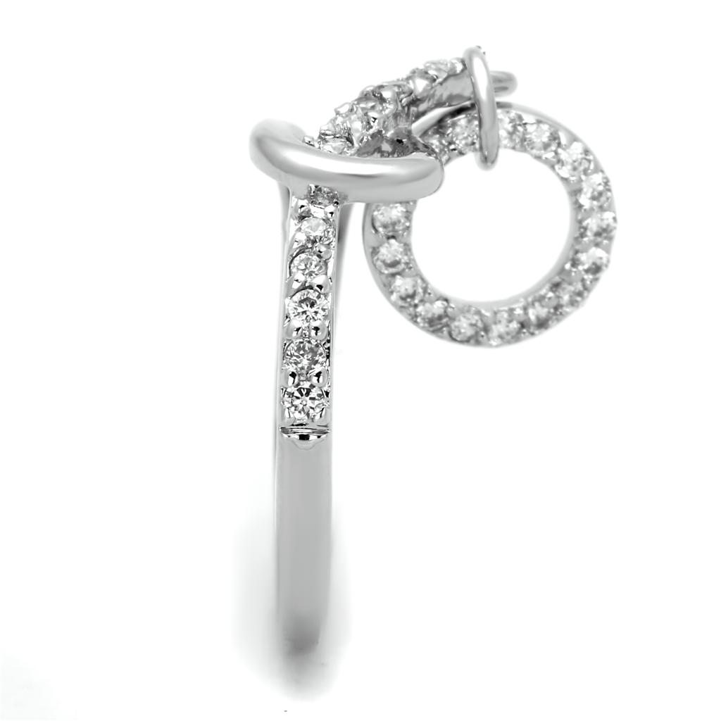 3W577 - Rhodium Brass Ring with AAA Grade CZ  in Clear-3