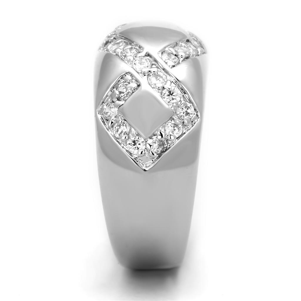 3W582 - Rhodium Brass Ring with AAA Grade CZ  in Clear-3