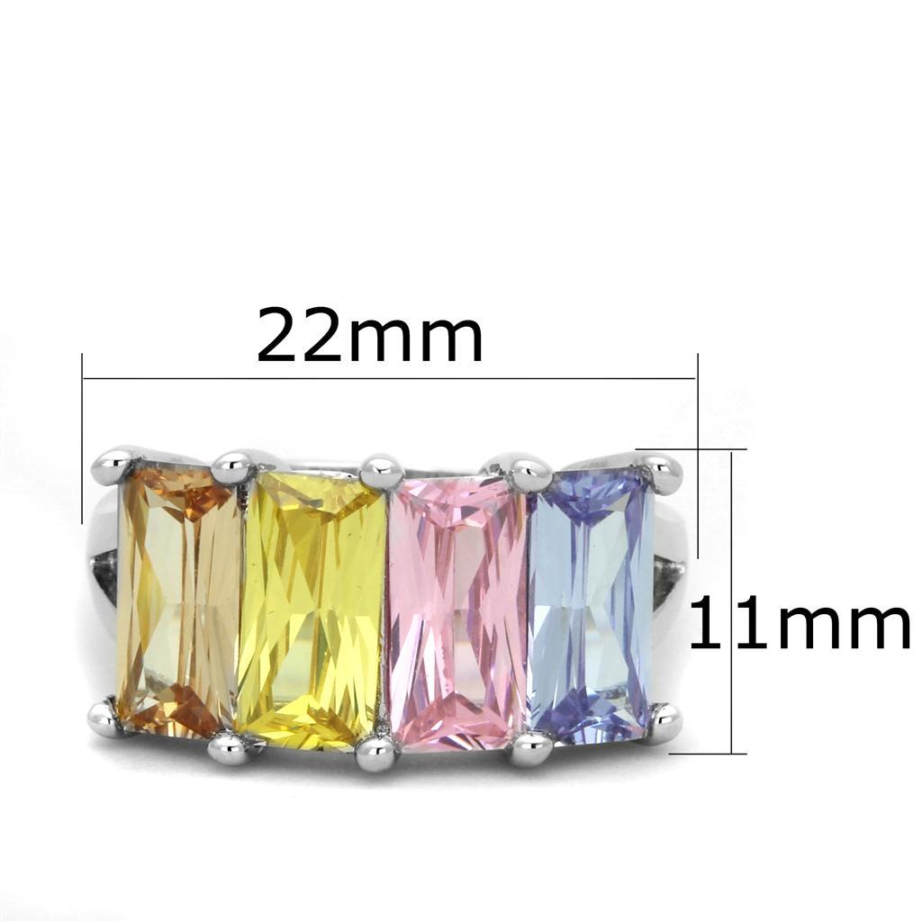 Dana Cocktail Ring - Rhodium Brass, AAA CZ , Multi Color - 3W583-1