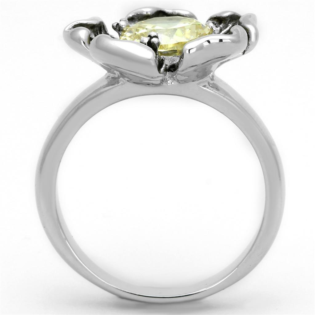 3W585 - Rhodium Brass Ring with AAA Grade CZ  in Citrine Yellow-2